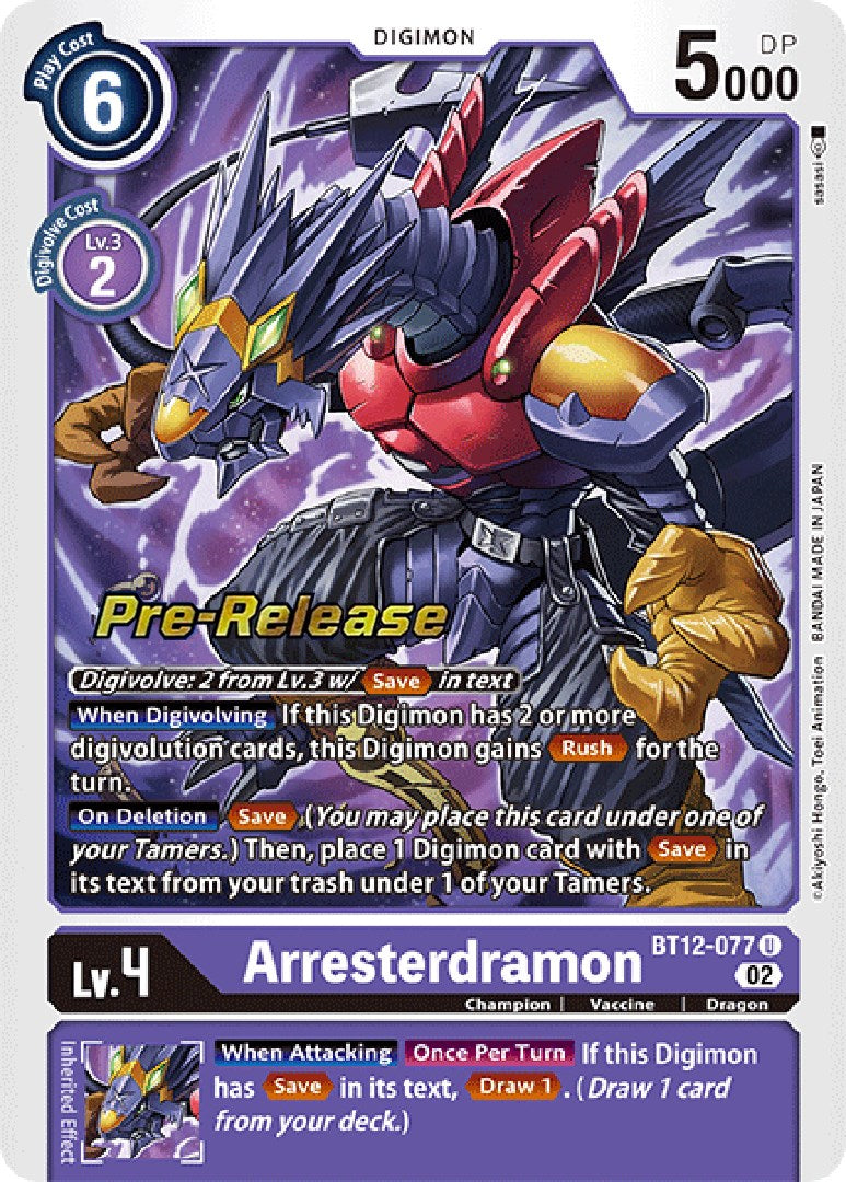 Arresterdramon [BT12-077] [Across Time Pre-Release Cards] | Arkham Games and Comics