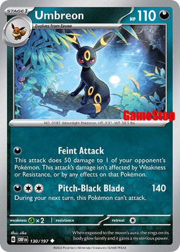 Umbreon (130/197) (GameStop Exclusive) [Scarlet & Violet: Obsidian Flames] | Arkham Games and Comics