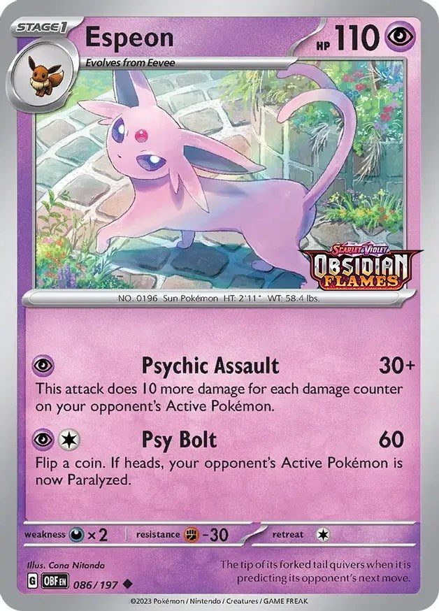 Espeon (086/197) (Best Buy Exclusive) [Scarlet & Violet: Obsidian Flames] | Arkham Games and Comics