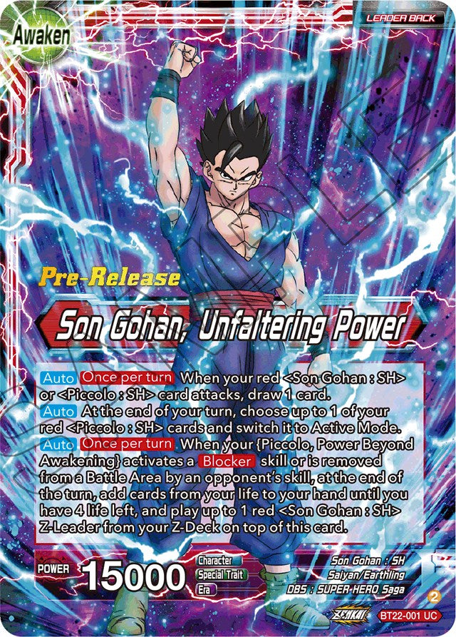 Son Gohan // Son Gohan, Unfaltering Power (BT22-001) [Critical Blow Prerelease Promos] | Arkham Games and Comics