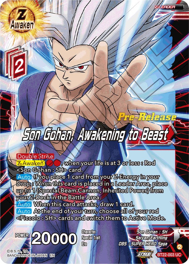 Son Gohan, Awakening to Beast (BT22-003) [Critical Blow Prerelease Promos] | Arkham Games and Comics