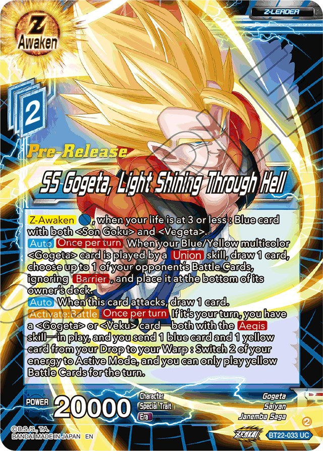 SS Gogeta, Light Shining Through Hell (BT22-033) [Critical Blow Prerelease Promos] | Arkham Games and Comics