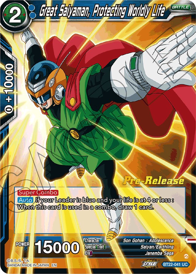 Great Saiyaman, Protecting Worldly Life (BT22-041) [Critical Blow Prerelease Promos] | Arkham Games and Comics