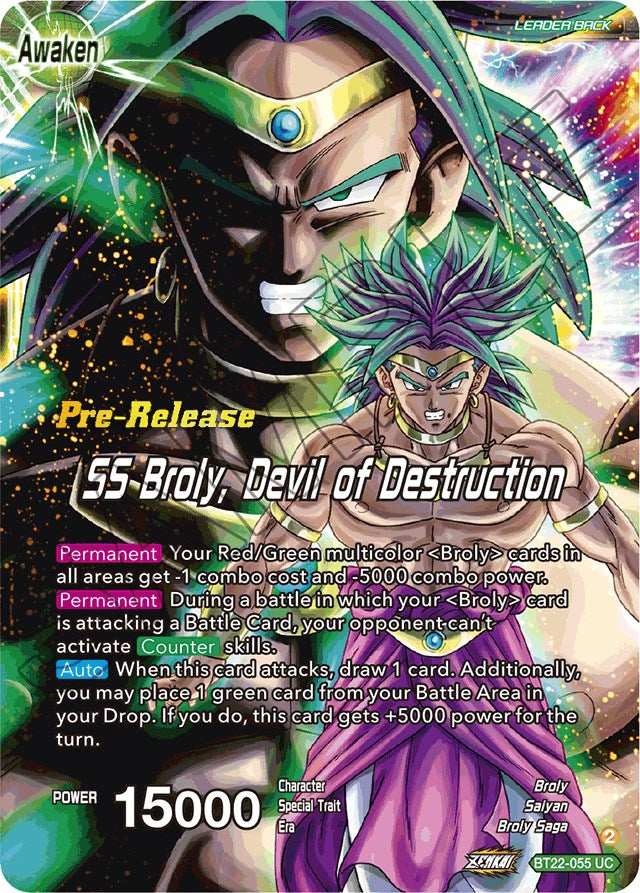 Broly & Paragus // SS Broly, Devil of Destruction (BT22-055) [Critical Blow Prerelease Promos] | Arkham Games and Comics