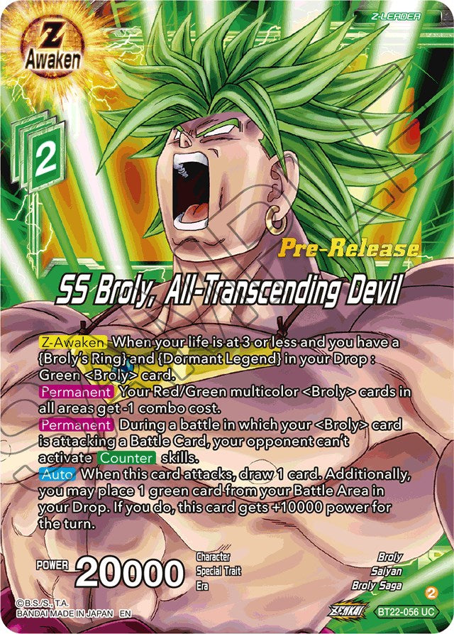 SS Broly, All-Transcending Devil (BT22-056) [Critical Blow Prerelease Promos] | Arkham Games and Comics