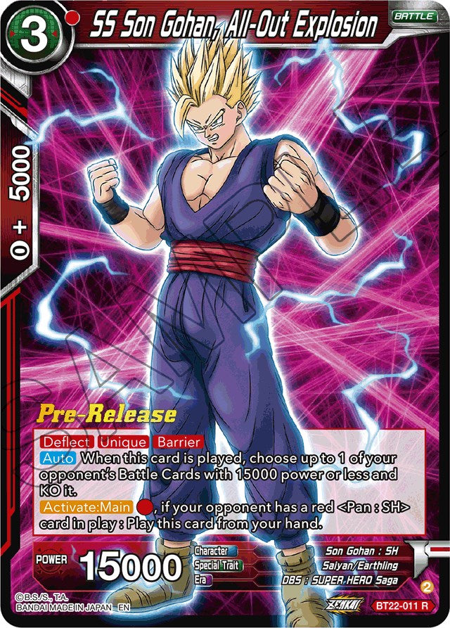 SS Son Gohan, All-Out Explosion (BT22-011) [Critical Blow Prerelease Promos] | Arkham Games and Comics