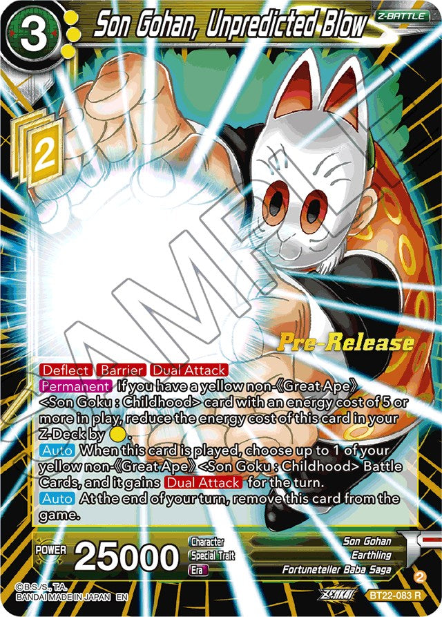 Son Gohan, Unpredicted Blow (BT22-083) [Critical Blow Prerelease Promos] | Arkham Games and Comics