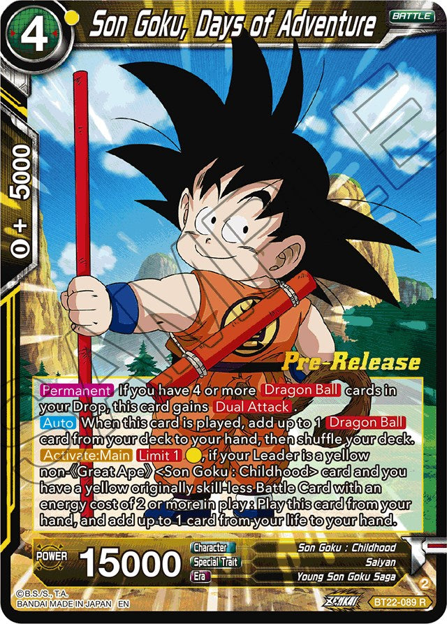 Son Goku, Days of Adventure (BT22-089) [Critical Blow Prerelease Promos] | Arkham Games and Comics