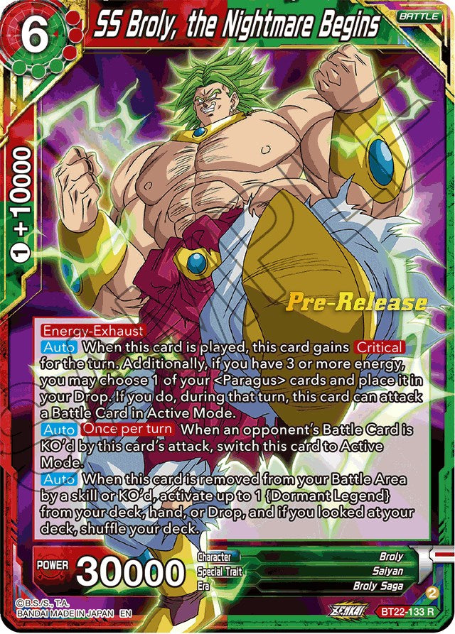 SS Broly, the Nightmare Begins (BT22-133) [Critical Blow Prerelease Promos] | Arkham Games and Comics