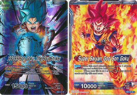 Super Saiyan God Son Goku // SSGSS Son Goku, The Soul Striker (Starter Deck - The Awakening) (SD1-01) [Galactic Battle] | Arkham Games and Comics