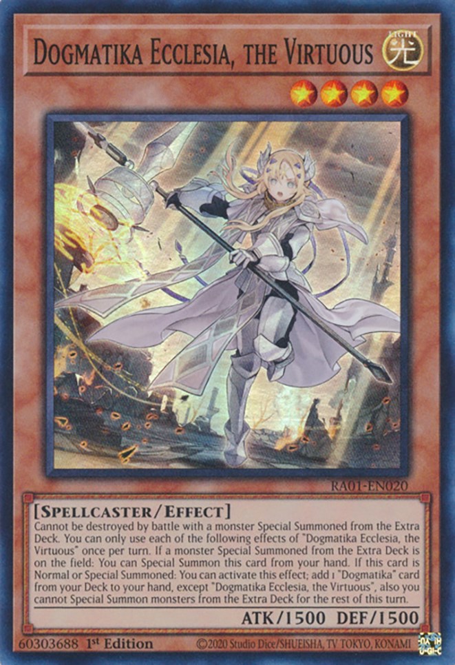 Dogmatika Ecclesia, the Virtuous [RA01-EN020] Super Rare | Arkham Games and Comics