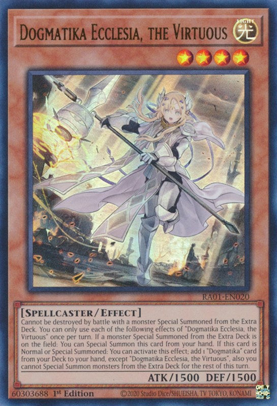 Dogmatika Ecclesia, the Virtuous [RA01-EN020] Ultra Rare | Arkham Games and Comics