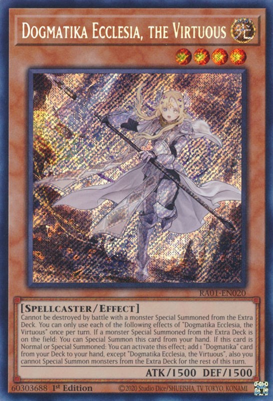 Dogmatika Ecclesia, the Virtuous [RA01-EN020] Secret Rare | Arkham Games and Comics