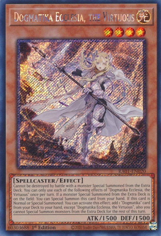 Dogmatika Ecclesia, the Virtuous [RA01-EN020] Platinum Secret Rare | Arkham Games and Comics