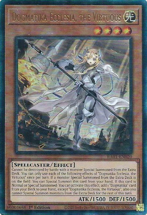 Dogmatika Ecclesia, the Virtuous [RA01-EN020] Prismatic Ultimate Rare | Arkham Games and Comics