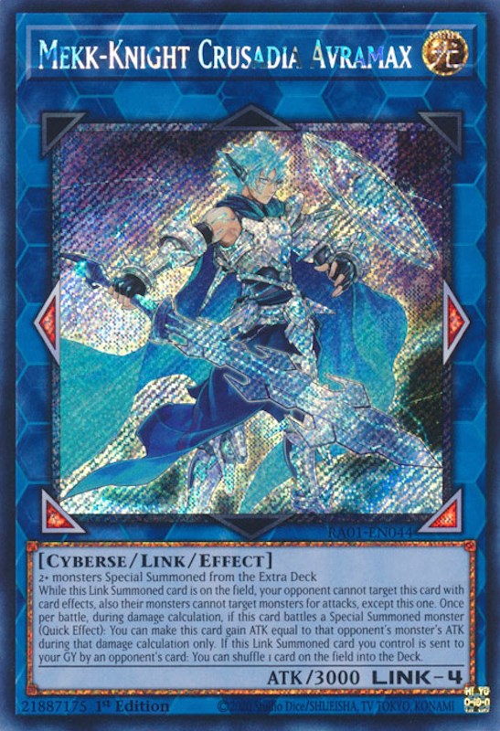 Mekk-Knight Crusadia Avramax [RA01-EN044] Platinum Secret Rare | Arkham Games and Comics