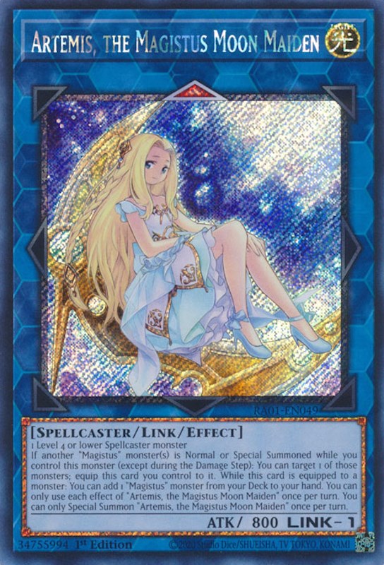 Artemis, the Magistus Moon Maiden [RA01-EN049] Platinum Secret Rare | Arkham Games and Comics