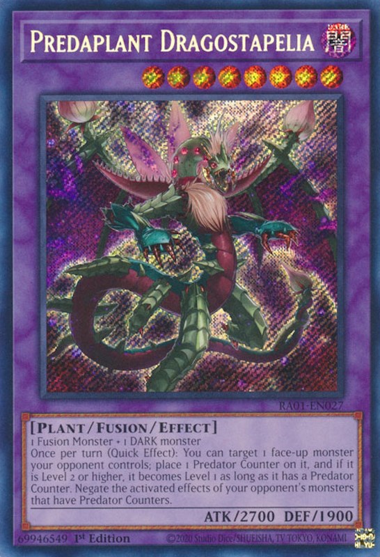 Predaplant Dragostapelia [RA01-EN027] Secret Rare | Arkham Games and Comics