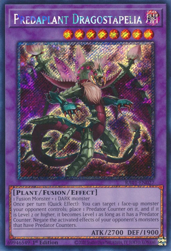 Predaplant Dragostapelia [RA01-EN027] Platinum Secret Rare | Arkham Games and Comics