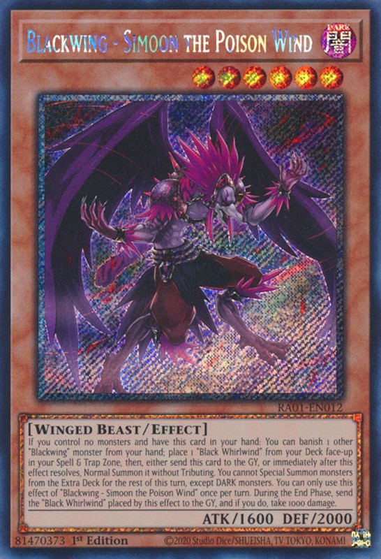 Blackwing - Simoon the Poison Wind [RA01-EN012] Platinum Secret Rare | Arkham Games and Comics