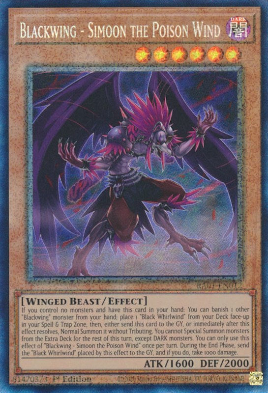 Blackwing - Simoon the Poison Wind [RA01-EN012] Prismatic Collector's Rare | Arkham Games and Comics