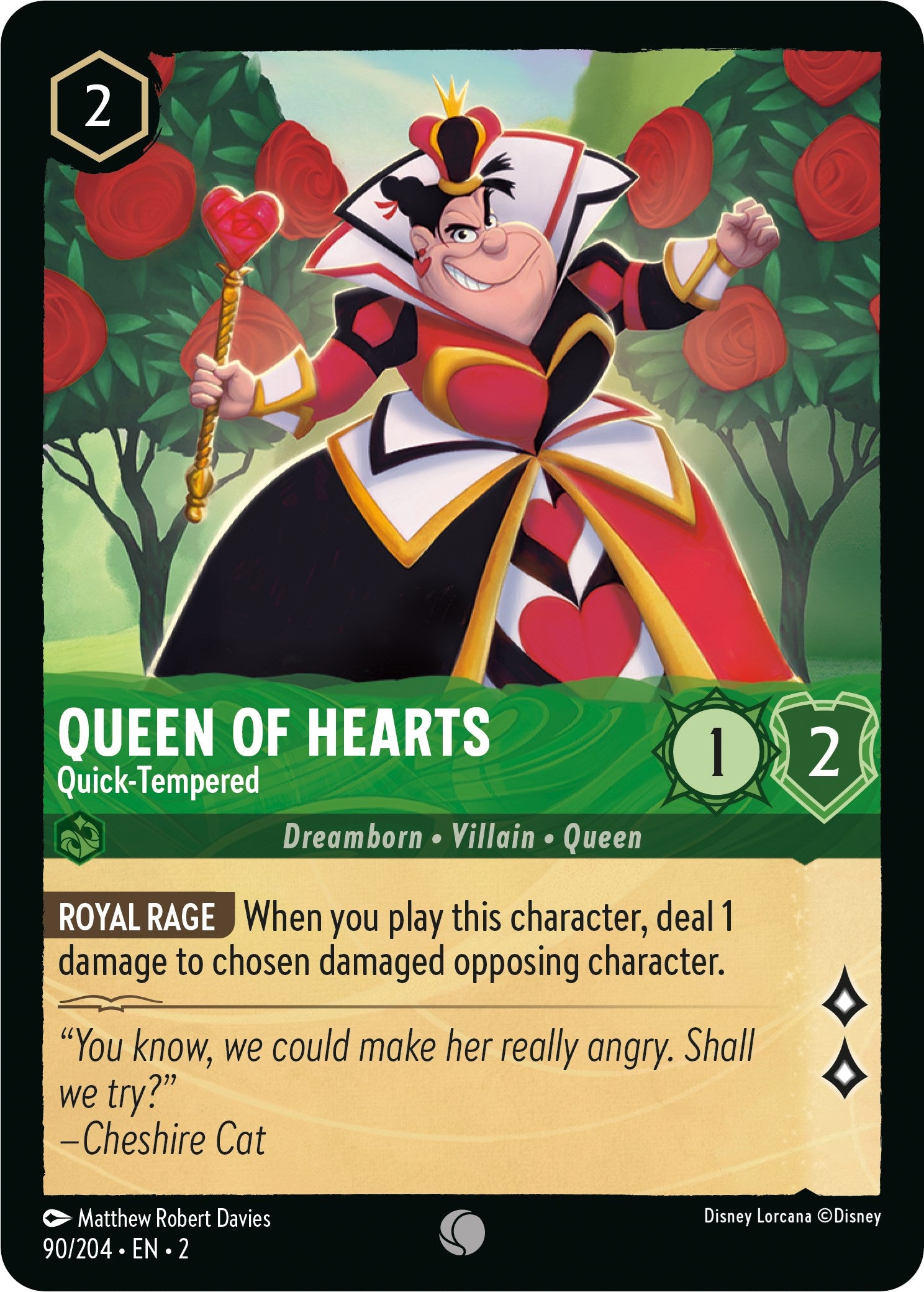 Queen of Hearts - Quick-Tempered (90/204) [Rise of the Floodborn] | Arkham Games and Comics