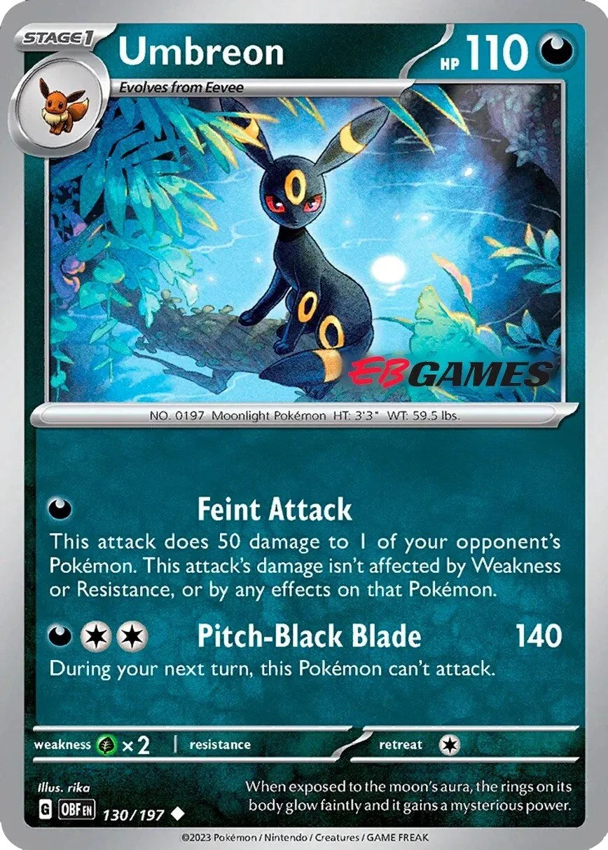 Umbreon (130/197) (EBGames Exclusive) [Scarlet & Violet: Obsidian Flames] | Arkham Games and Comics