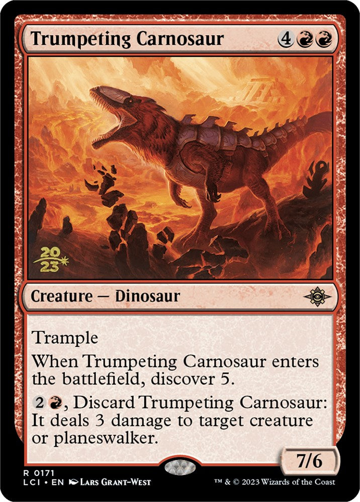 Trumpeting Carnosaur [The Lost Caverns of Ixalan Prerelease Cards] | Arkham Games and Comics