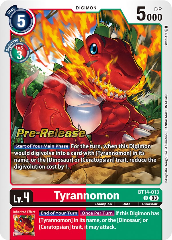 Tyrannomon [BT14-013] [Blast Ace Pre-Release Cards] | Arkham Games and Comics