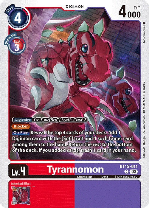Tyrannomon [BT15-011] [Exceed Apocalypse] | Arkham Games and Comics