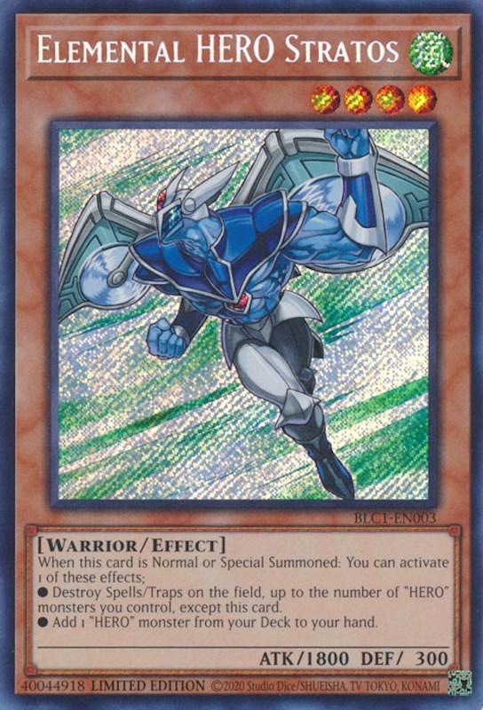 Elemental HERO Stratos [BLC1-EN003] Secret Rare | Arkham Games and Comics