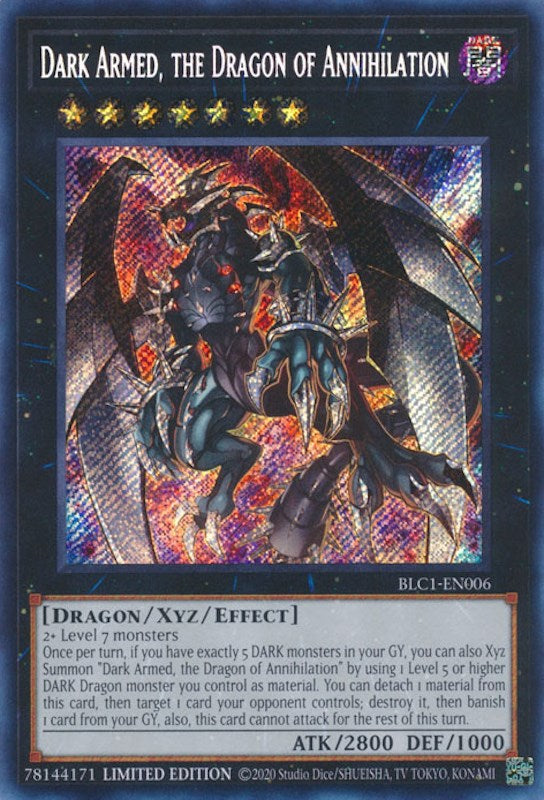 Dark Armed, the Dragon of Annihilation [BLC1-EN006] Secret Rare | Arkham Games and Comics