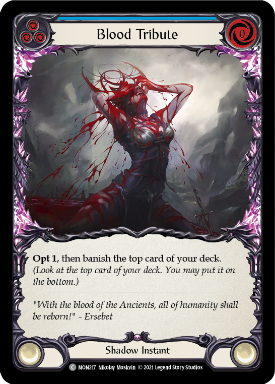 Blood Tribute (Blue) [MON217-RF] (Monarch)  1st Edition Rainbow Foil | Arkham Games and Comics