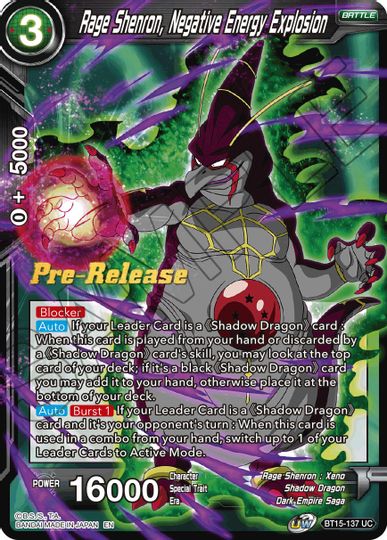 Rage Shenron, Negative Energy Explosion (BT15-137) [Saiyan Showdown Prerelease Promos] | Arkham Games and Comics