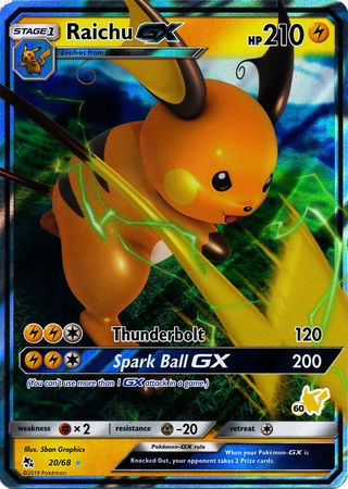 Raichu GX (20/68) (Pikachu Stamp #60) [Battle Academy 2020] | Arkham Games and Comics