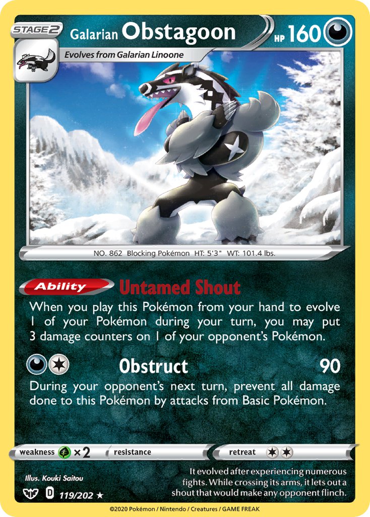 Galarian Obstagoon (119/202) (Theme Deck Exclusive) [Sword & Shield: Base Set] | Arkham Games and Comics