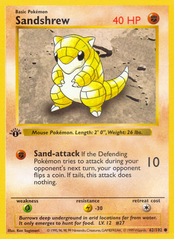 Sandshrew (62/102) (Shadowless) [Base Set 1st Edition] | Arkham Games and Comics