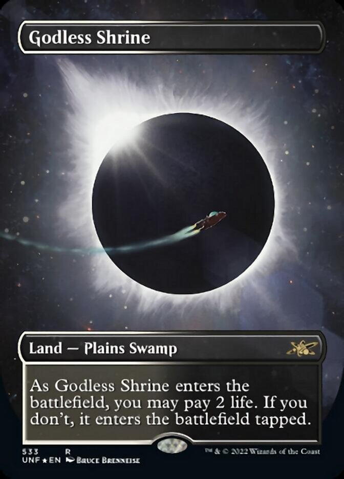 Godless Shrine (Borderless) (Galaxy Foil) [Unfinity] | Arkham Games and Comics