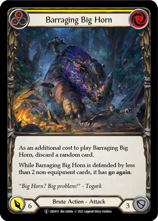 Barraging Big Horn (Yellow) [U-CRU011] (Crucible of War Unlimited)  Unlimited Rainbow Foil | Arkham Games and Comics