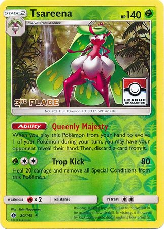 Tsareena (20/149) (League 3rd Place) [Sun & Moon: Base Set] | Arkham Games and Comics