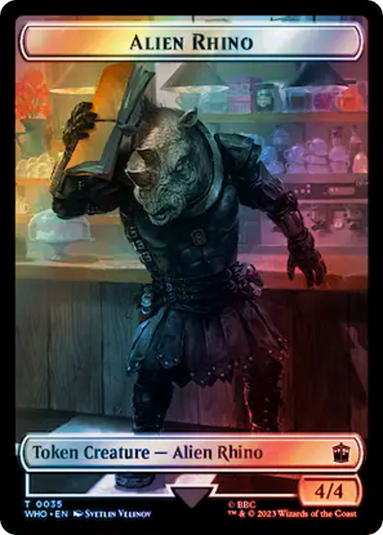Alien Rhino // Clue (0054) Double-Sided Token (Surge Foil) [Doctor Who Tokens] | Arkham Games and Comics