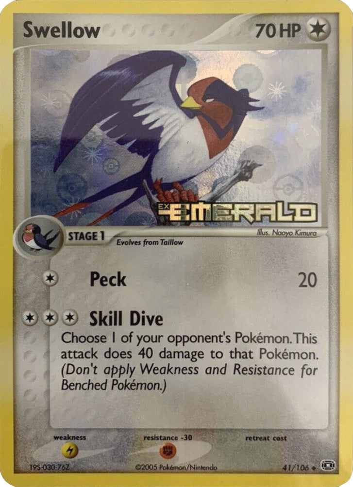 Swellow (41/106) (Stamped) [EX: Emerald] | Arkham Games and Comics