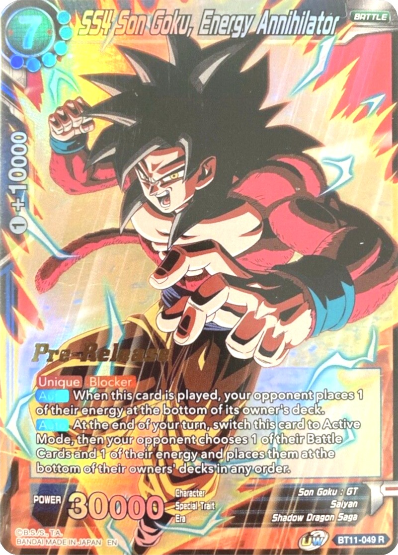 SS4 Son Goku, Energy Annihilator (BT11-049) [Vermilion Bloodline Prerelease Promos] | Arkham Games and Comics