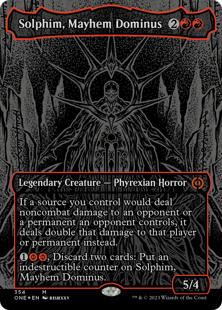 Solphim, Mayhem Dominus (Oil Slick Raised Foil) [Phyrexia: All Will Be One] | Arkham Games and Comics