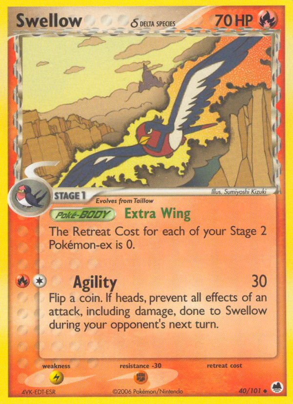 Swellow (40/101) (Delta Species) [EX: Dragon Frontiers] | Arkham Games and Comics