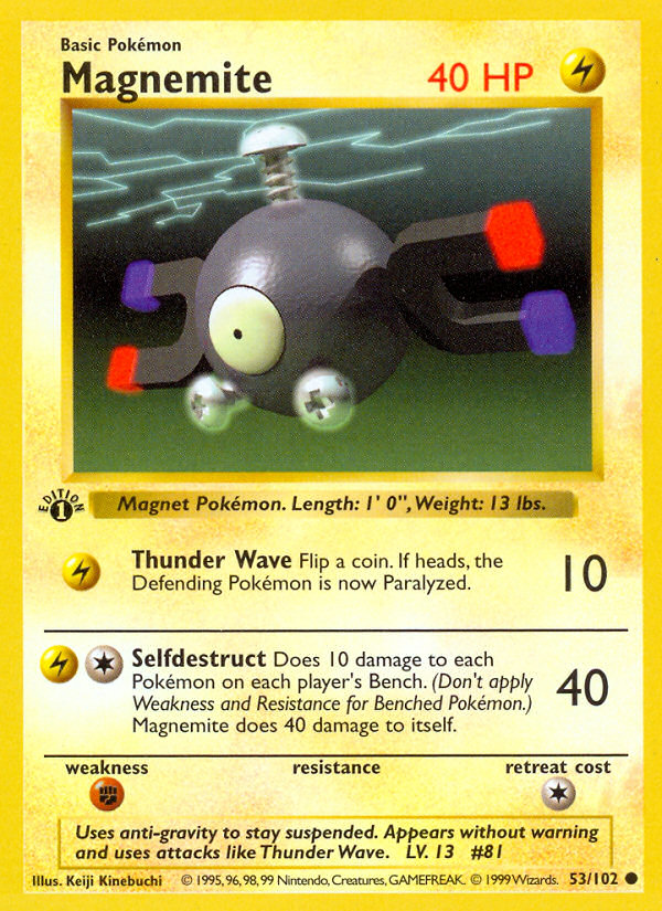 Magnemite (53/102) (Shadowless) [Base Set 1st Edition] | Arkham Games and Comics