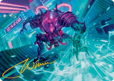 Surgehacker Mech Art Card (Gold-Stamped Signature) [Kamigawa: Neon Dynasty Art Series] | Arkham Games and Comics