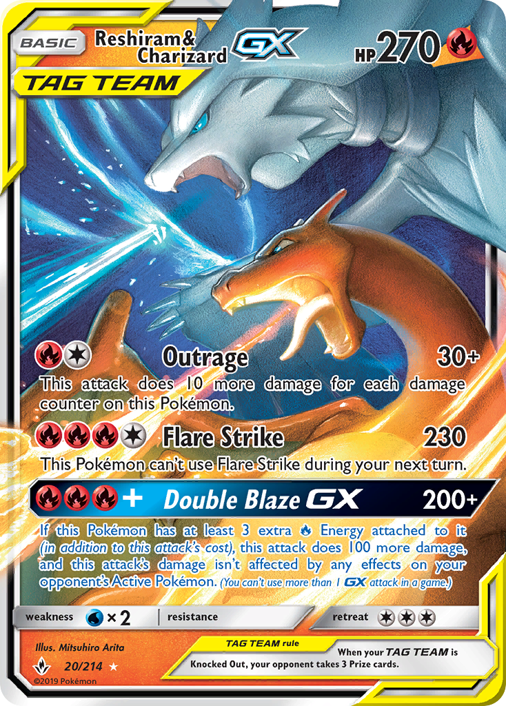 Reshiram & Charizard GX (20/214) [Sun & Moon: Unbroken Bonds] | Arkham Games and Comics