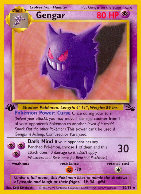 Gengar (20/62) [Fossil 1st Edition] | Arkham Games and Comics