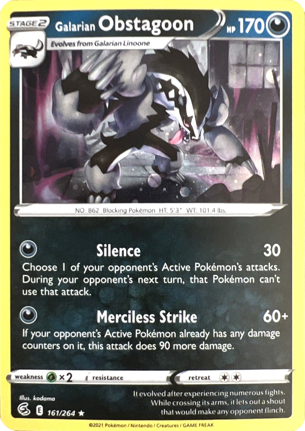 Galarian Obstagoon (161/264) (Cosmos Holo) [Sword & Shield: Fusion Strike] | Arkham Games and Comics